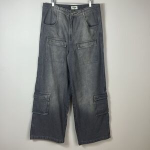 NWOT Joshua Mohamed Wide Leg Denim Cargo Pants Baggy Size 36‎ x 32